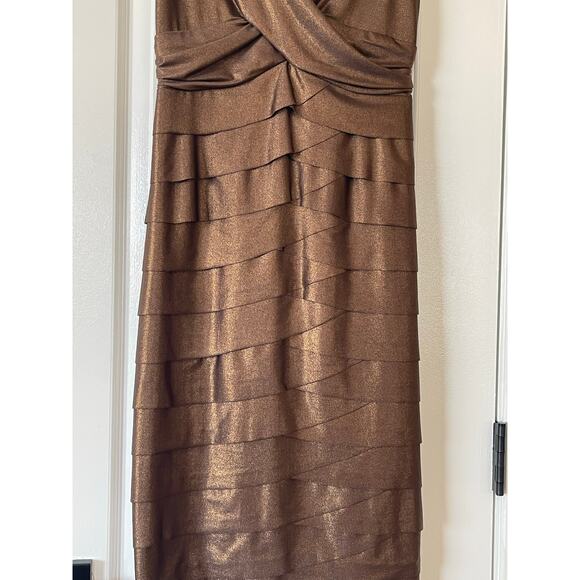 American Living Bronze Metallic Layered Stretch Sheath Dress Size 2 - Picture 8 of 8